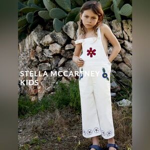 Stella McCartney Kids White Denim Jumpsuit Overalls Embroidered Flowers Girls 10
